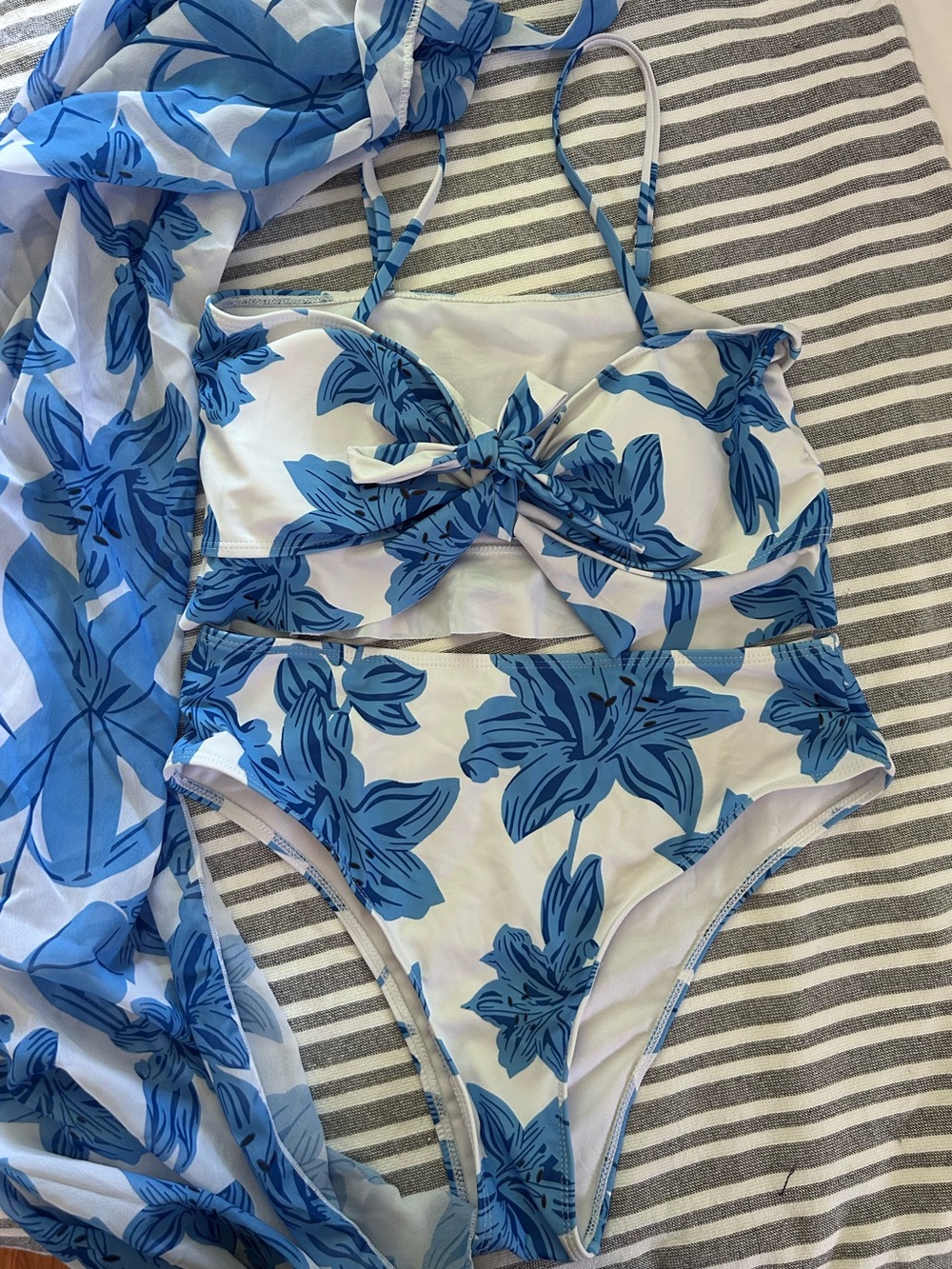 NWOT Blue Floral Women’s Two-Piece Swim Set with Cover-Up